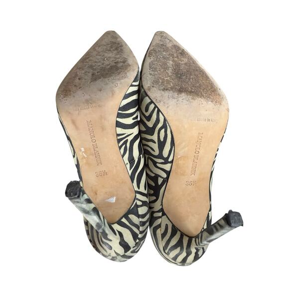 Manolo Blahnik Zebra Print Pony Hair Heels 36.5 | Exotic Statement Pumps - Picture 8 of 10